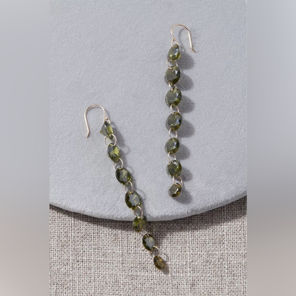 New Anthropologie BHLDN Kali Drop Dangle Crystal Earrings Green
